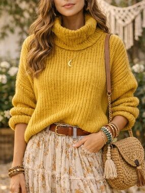 Pilcro Anthropology Mustard Chunky Knit Sweater